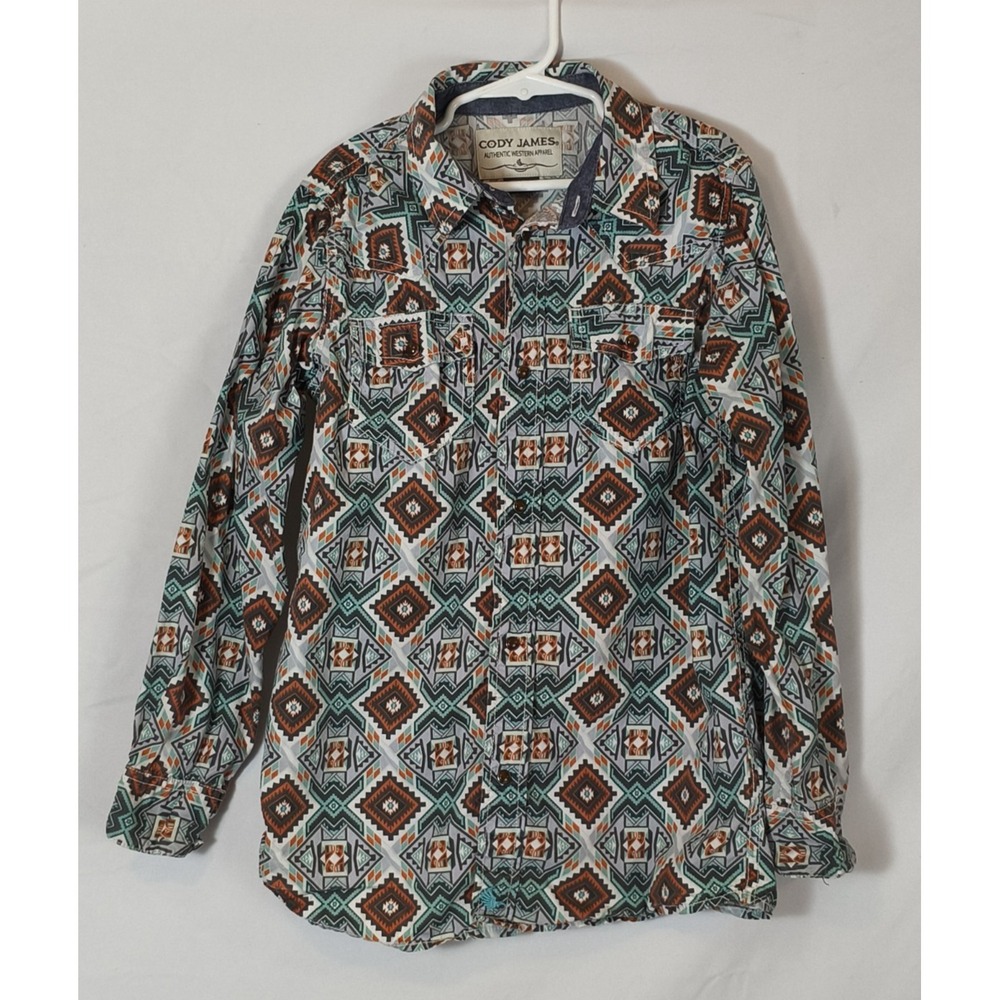 Cody James Western Shirt Boys Medium Pearl Snap Long Sleeve Shirt 100% Cotton